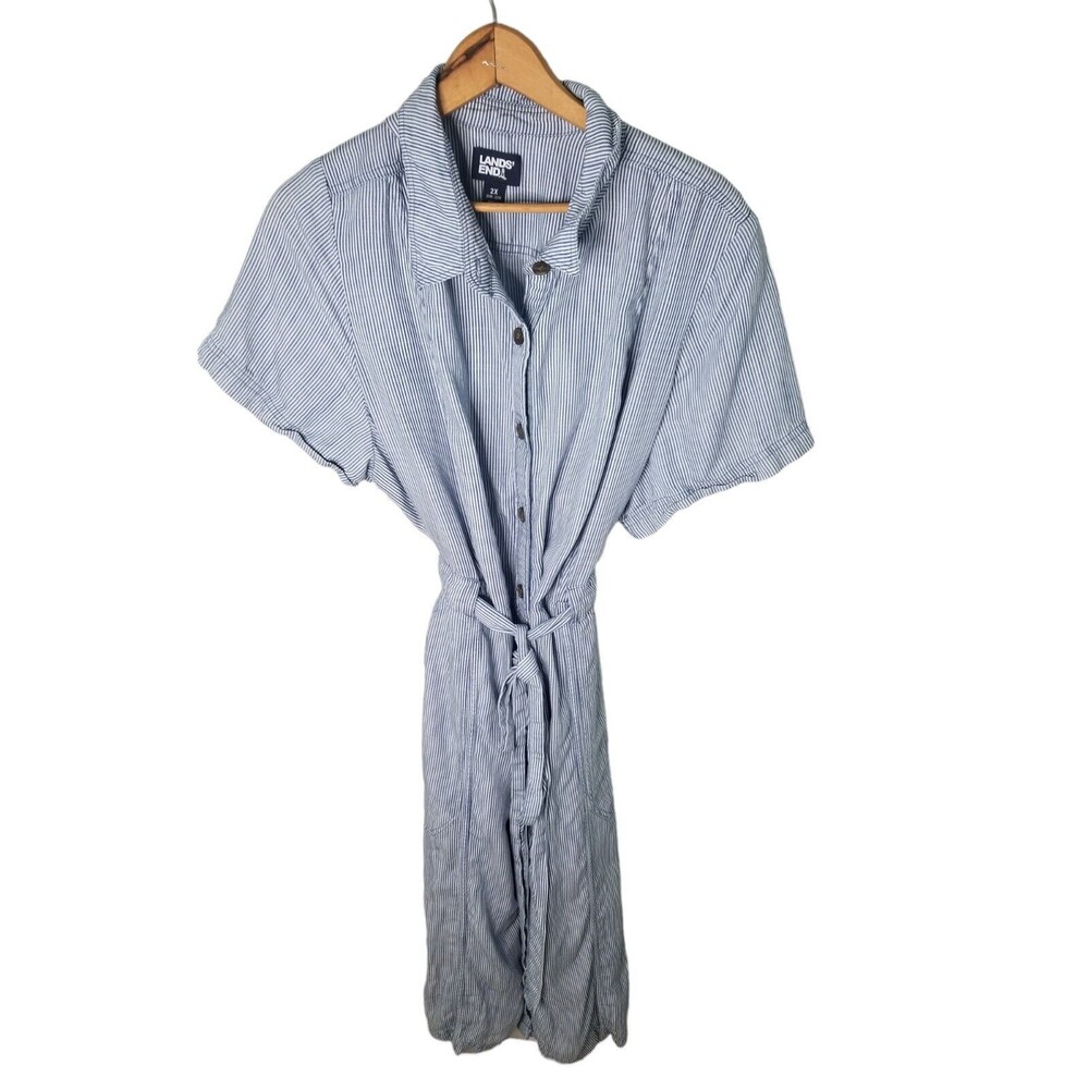 Lands End Dress Women's Striped Shirt Dress